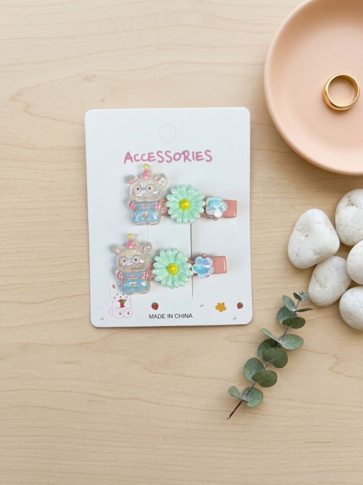 Kostümlü Hayvan Papatya Yıldız Model Soft Renk Çocuk 2'li Pens Toka (5 cm)