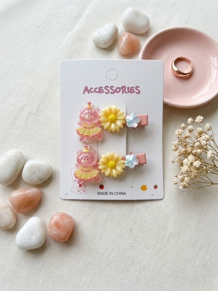 Kostümlü Hayvan Papatya Yıldız Model Soft Renk Çocuk 2'li Pens Toka (5 cm)