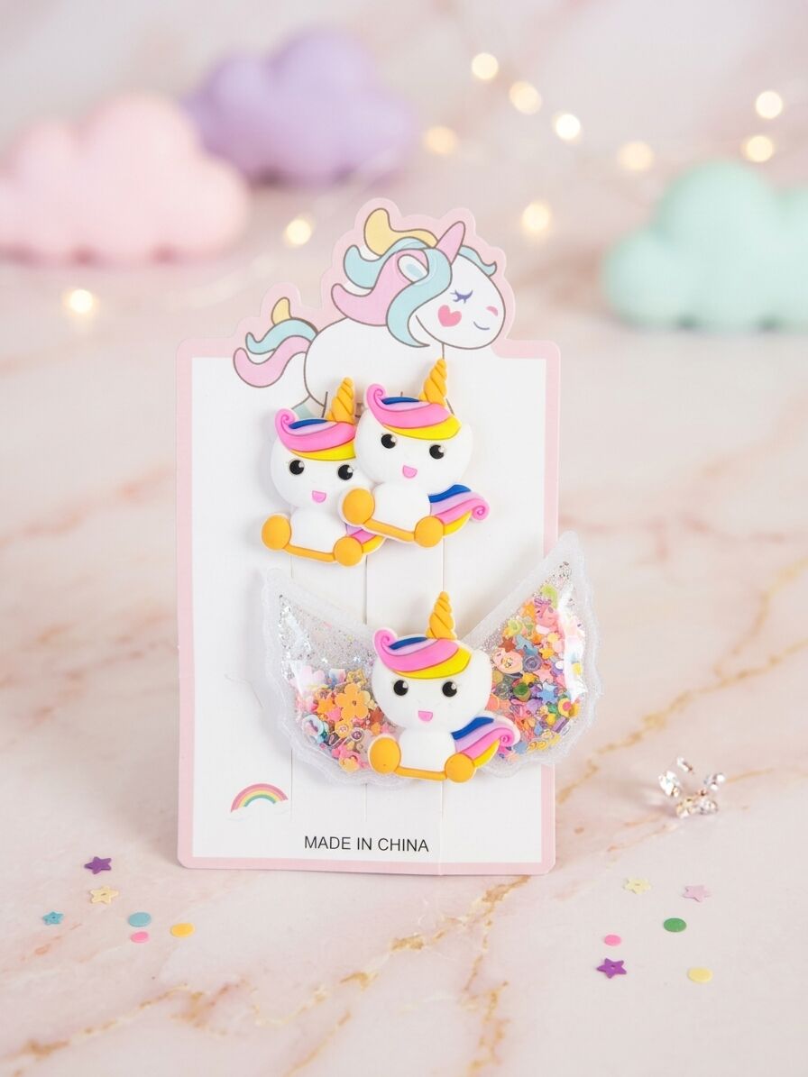 Unicorn Figürlü Lastik ve Pens Çocuk Toka Seti
