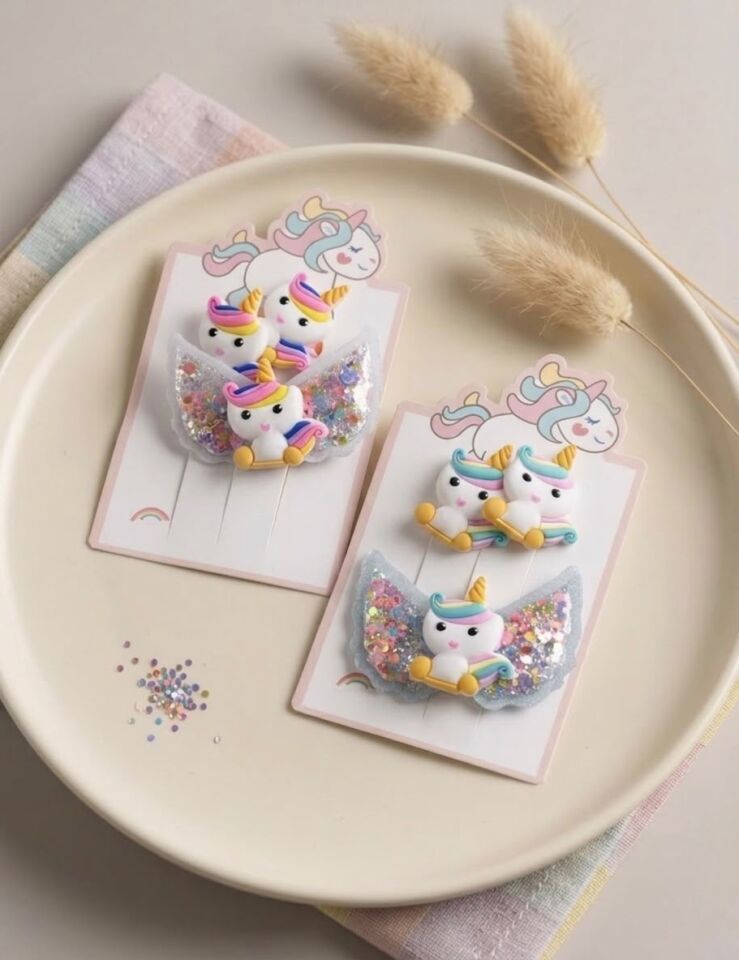 Unicorn Figürlü Lastik ve Pens Çocuk Toka Seti