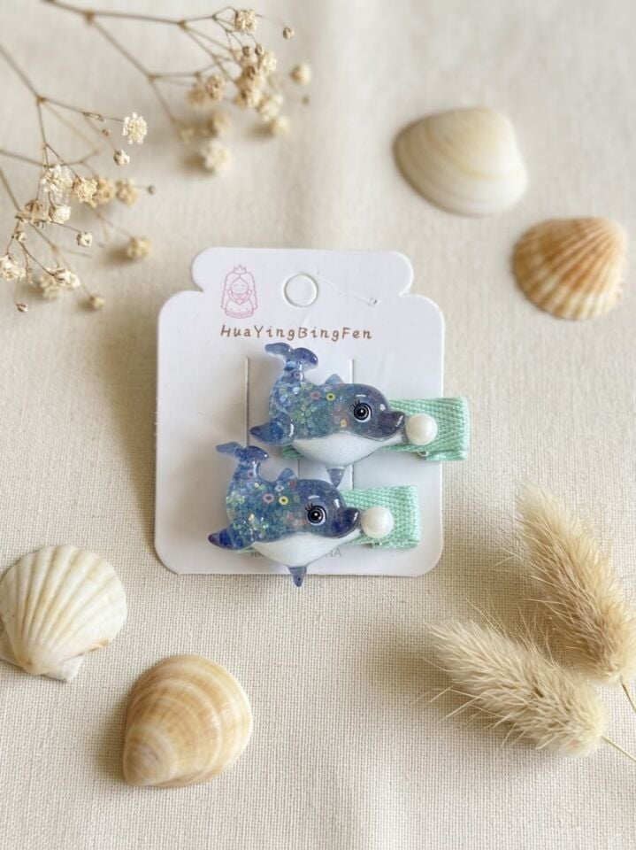 Deniz Canlıları Figürlü İçi Simli 2'li Pens Toka (3,5 cm)
