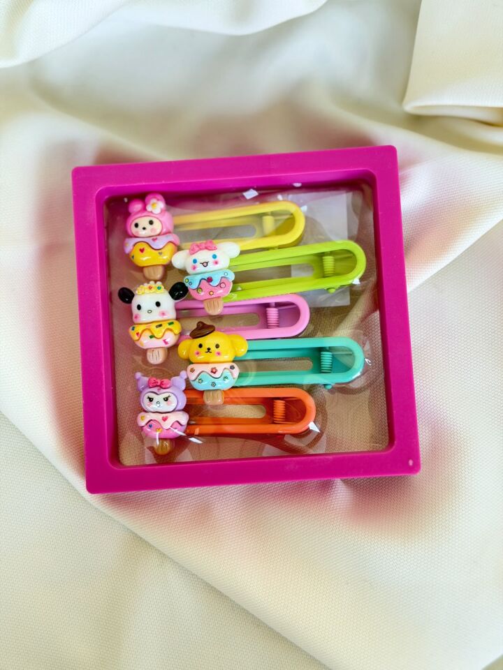 Kuromi Kutulu Model Metal Karışık Renkli 5'li Çocuk Set Toka