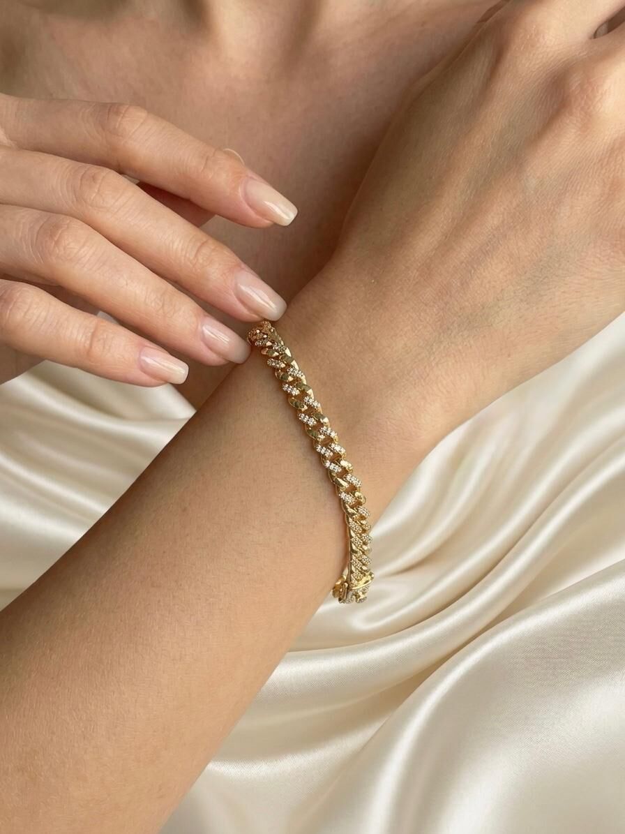 YSX Zirkon Taşlı Örgü Model Kadın Gold Çelik Bileklik