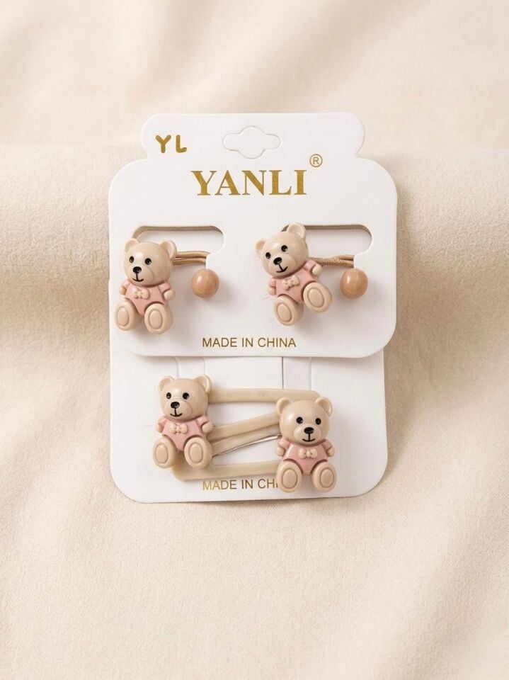 Ayıcık Figürlü Çıtçıtlı ve Lastik Çocuk Toka Seti