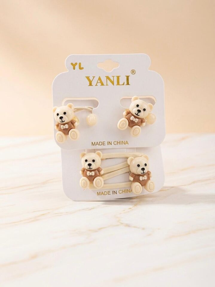 Ayıcık Figürlü Çıtçıtlı ve Lastik Çocuk Toka Seti