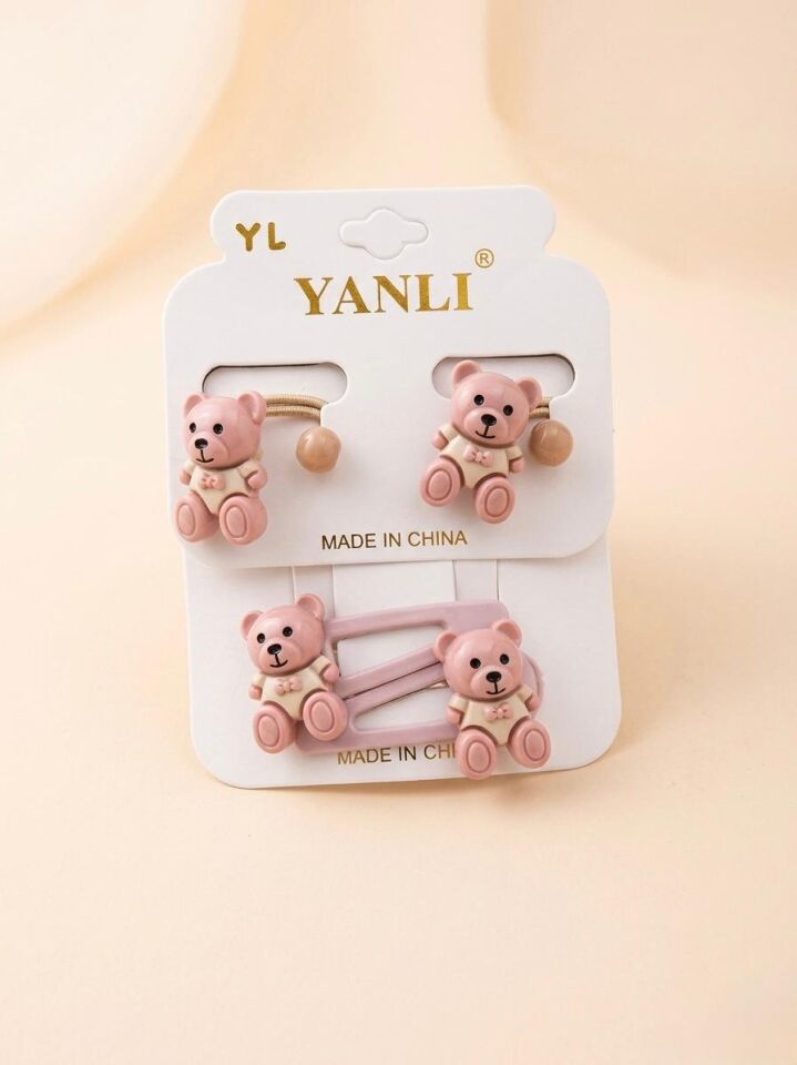 Ayıcık Figürlü Çıtçıtlı ve Lastik Çocuk Toka Seti