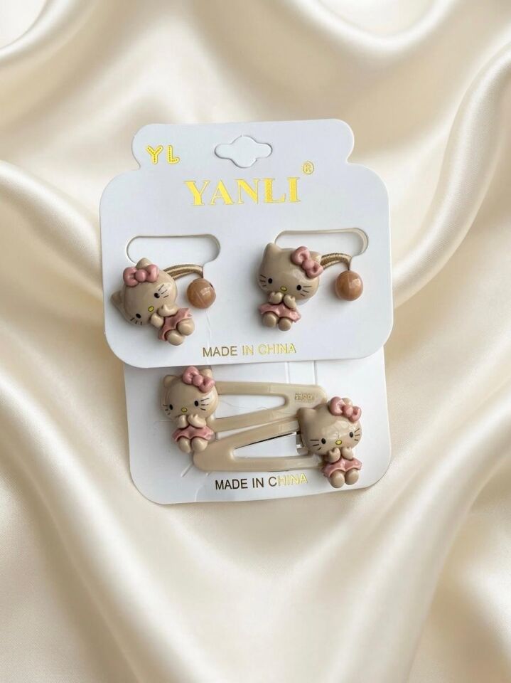 Hello Kitty Figürlü Çıtçıtlı ve Lastik Çocuk Toka Seti