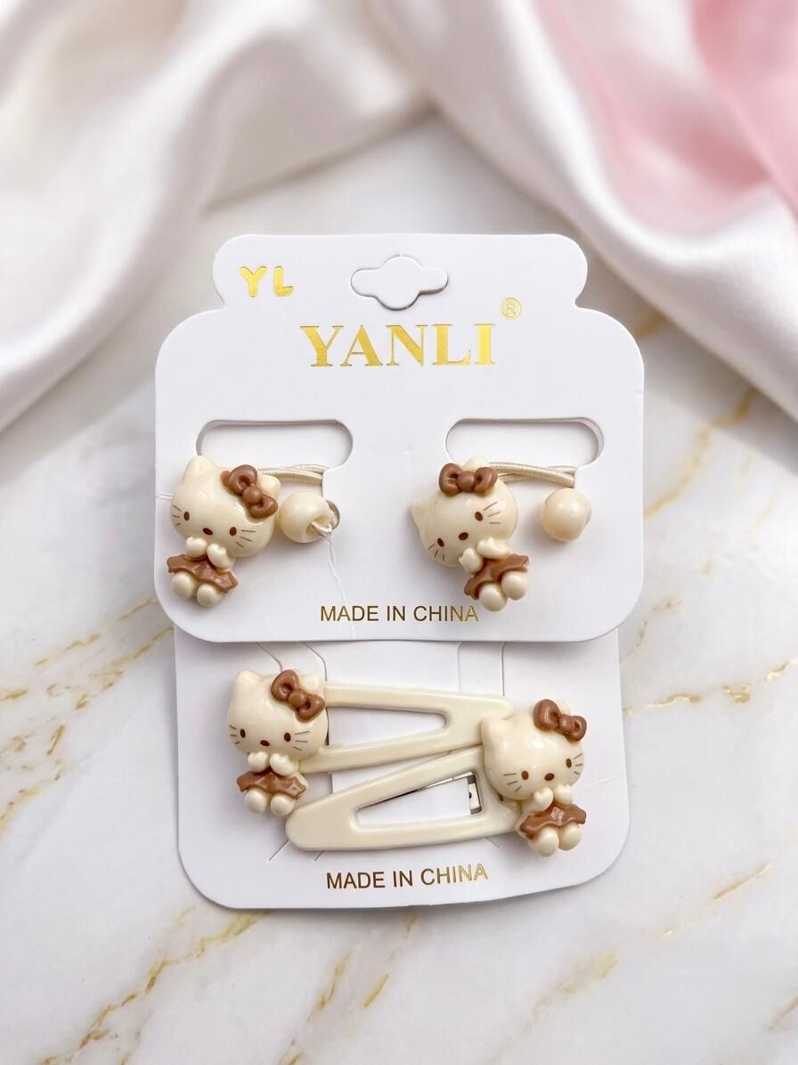 Hello Kitty Figürlü Çıtçıtlı ve Lastik Çocuk Toka Seti