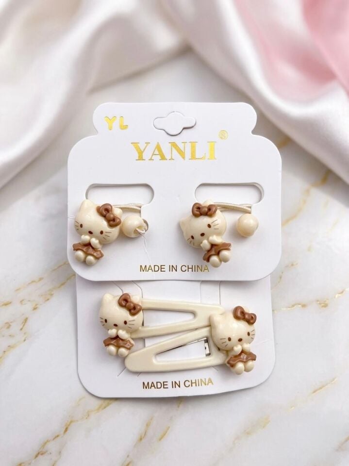 Hello Kitty Figürlü Çıtçıtlı ve Lastik Çocuk Toka Seti