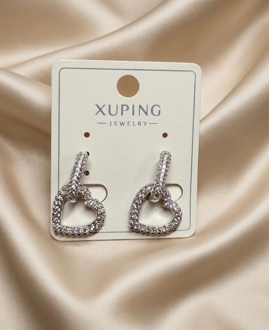 Xuping Zirkon Taşlı Kalp Figürlü Sallantılı Kadın Çelik Küpe