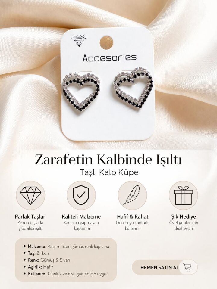 Zirkon Taşlı İç İçe Kalp Kadın Küpe