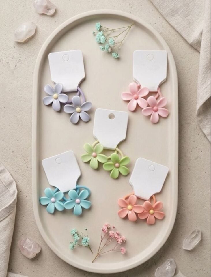 Papatya Figürlü Pastel Renk 2'li Çocuk Lastik Toka